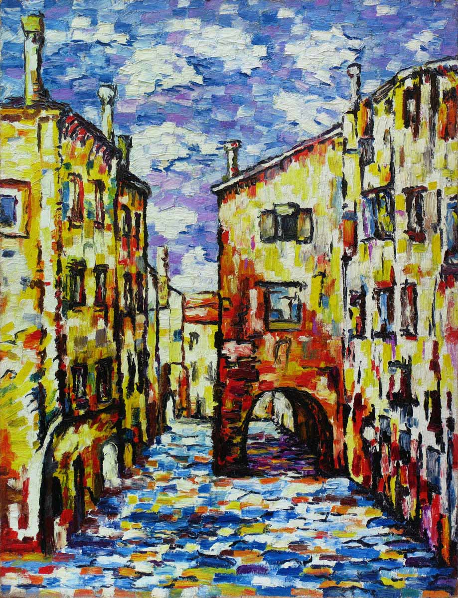 Gemälde: Stra&szlig;e in Chioggia (nach Darascu) - Ölgemälde von TM Rotschönberg